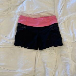 LULU LEMON PINK AND BLACK SHORTS